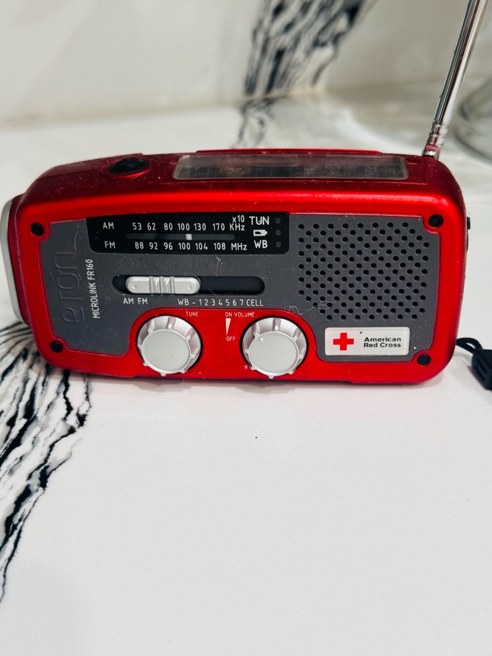 Eton Red Portable Hand-Crank Radio with Silver Handle